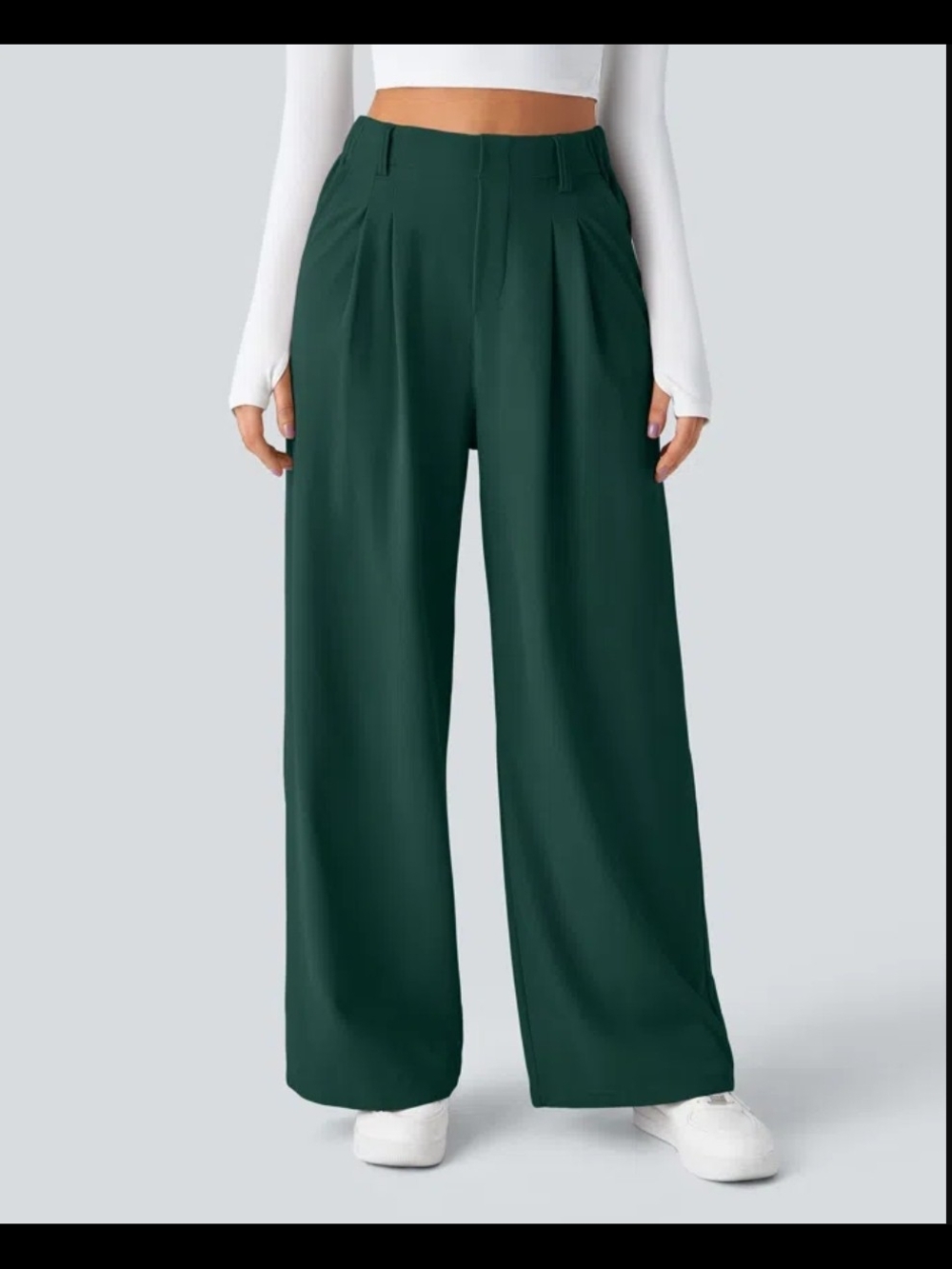 NWT Med Tall HALARA Forest Green Wide-Leg High-Rise Pants - Picture 2 of 6